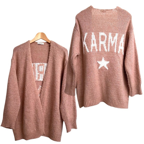 Dolce Stella Wool Blend ‘Karma’ Pink White Women’s Cardigan Sweater Size Medium - Picture 1 of 5